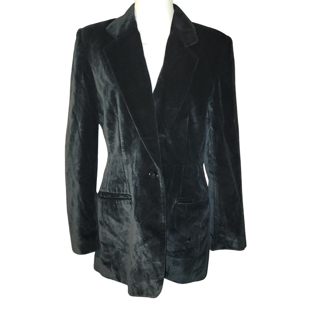 VTG Chaus Black Velvet Blazer Jacket Womens Size 8 Single Button Longline